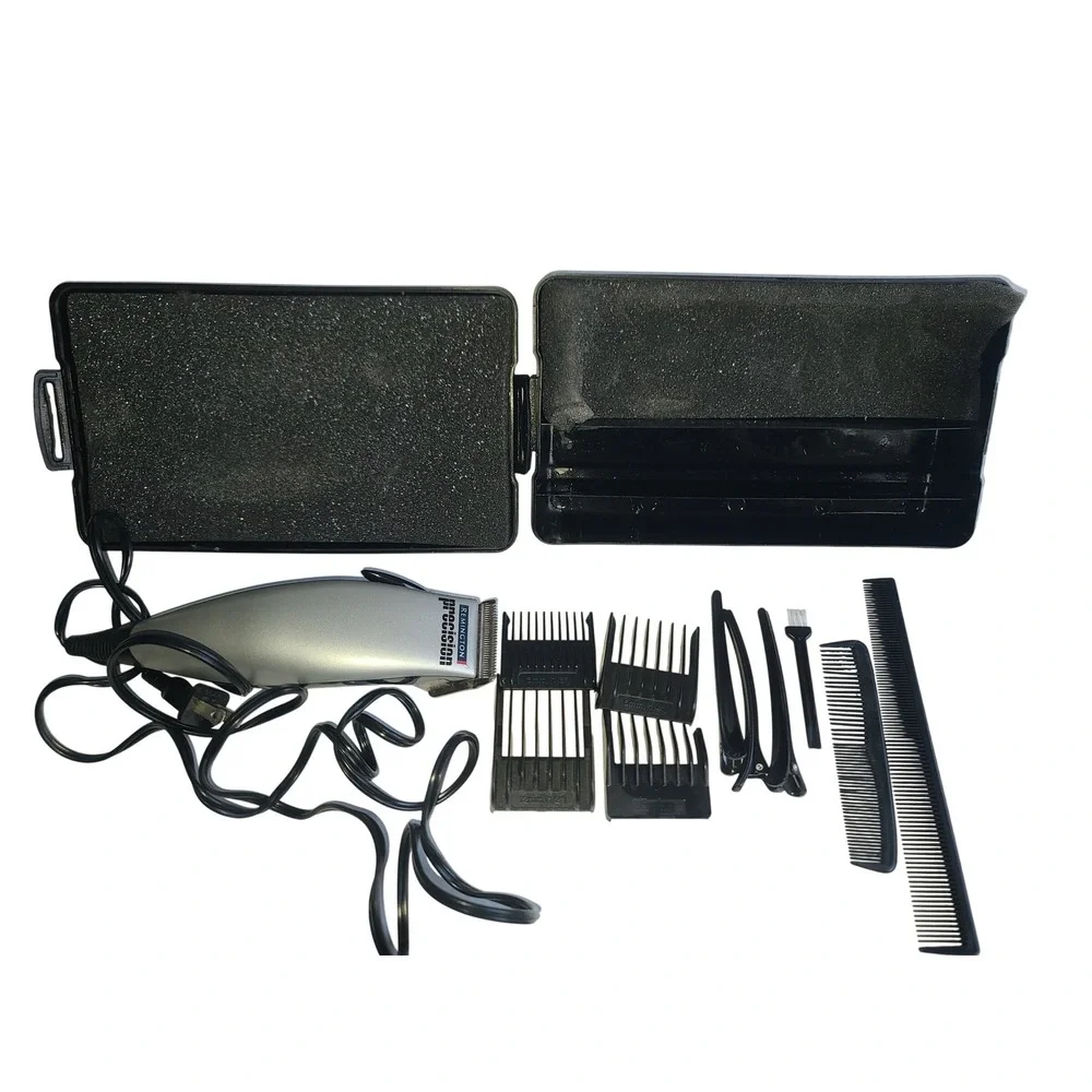 Remington Precision Hair Clipper HC-8017 Corded Slvr/Blk Grooming Kit Case VIDEO